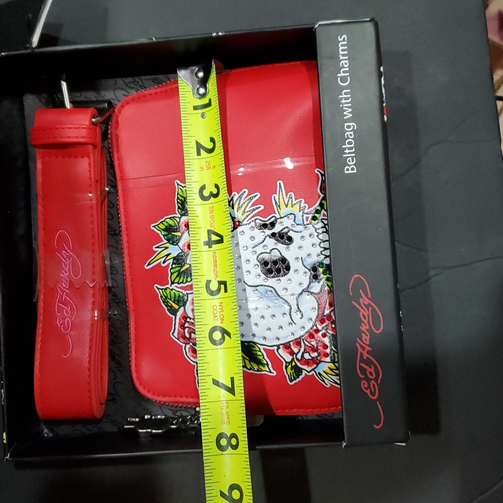 Ed hardy red iconic Ed Hardy studded skull and roses printed belt bag brand new - Picture 7 of 11